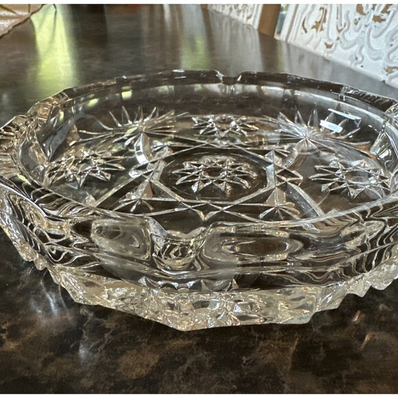 Anchor Hocking Prescut Clear 7.5” Ashtray Pressed Glass USA Star Vintage - Picture 4 of 5